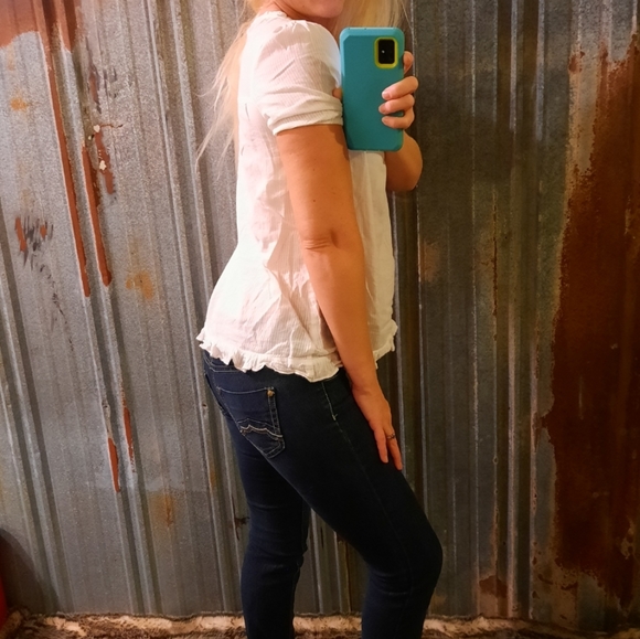 Babydoll Semi Sheer White Ruffled Neck Mossimo Company Blouse - Picture 3 of 7